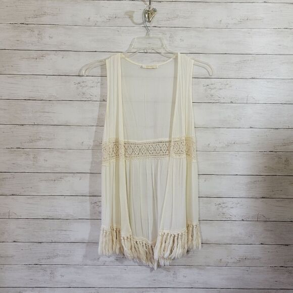 entro Sweaters - Entro Boho Fringed Cardigan/Cover Up in Cream Size Small